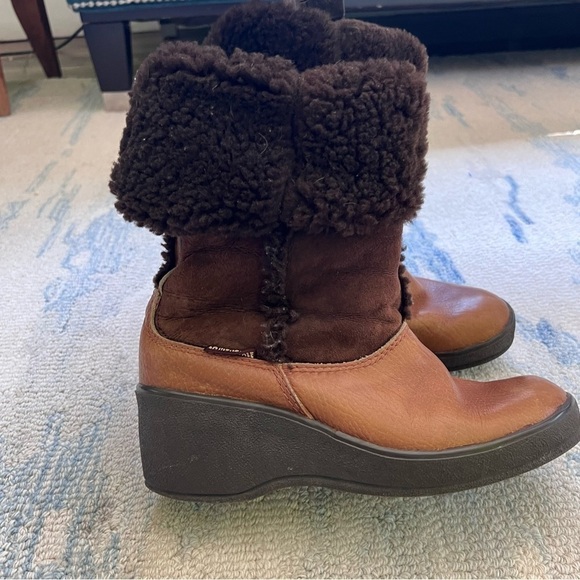 VINTAGE SHEARLING LEATHER WEDGE Y2K SNOW BOOTS SIZE 8.5 - Picture 8 of 10